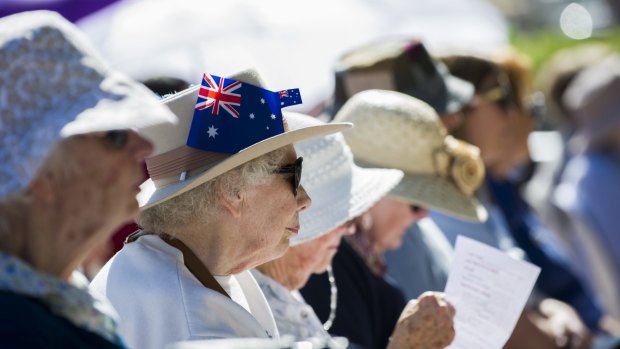 The sun shone for the annual Aged Care Anzac wreath-laying ceremony.
Photo: Rohan Thomson
The Canberra Times