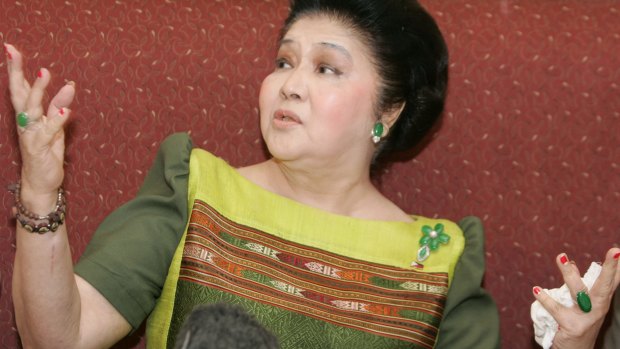 Flamboyant former Philippines First Lady Imelda Marcos, gestures during a news conference following her acquittal on corruption charges in 2008 in Manila.