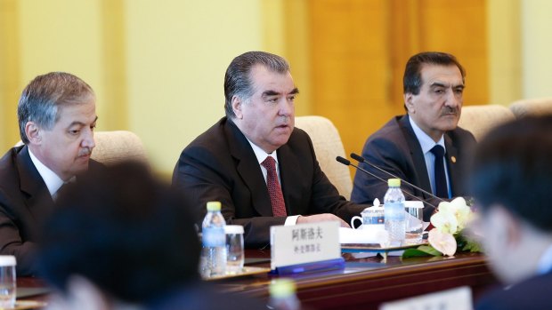 Tajikistan President Emomali Rakhmon meets with Chinese President Xi Jinping (not pictured) on September 2 in Beijing.
