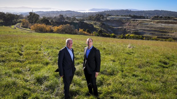David Payes and Max Shifman, of Intrapac, at the former industrial property in Lilydale that is set to become a new suburb.