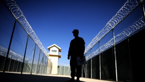 A US soldier at the Bagram prison in Afghanistan in November 2009.