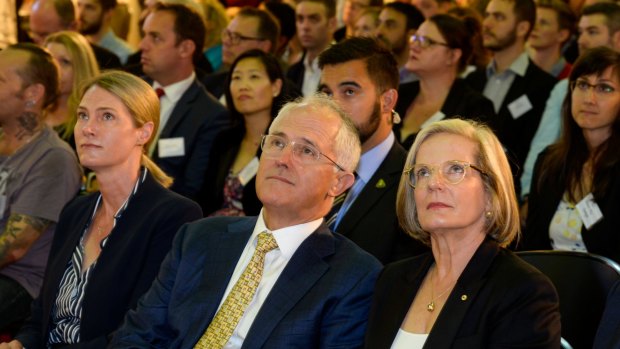 Prime Minister Malcolm Turnbull with wife Lucy and Google Australia managing director Maile Carnegie.