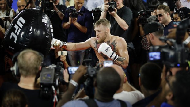 All eyes: Conor McGregor trains during a media workout.