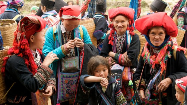 A group of women from the Red Dao tribe in Sapa Northern Vietnam. 