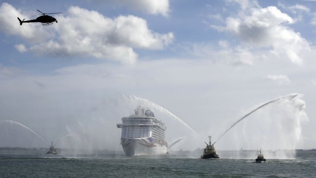 P&O's newest cruise ship Britannia arrives at Southampton.