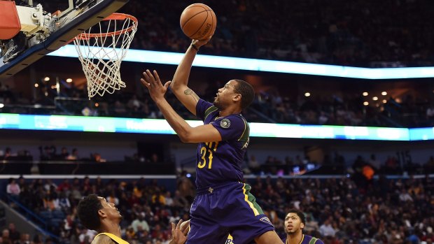 Shot dead: New Orleans guard Bryce Dejean-Jones drives to the basket during against the Los Angeles Lakers in February.