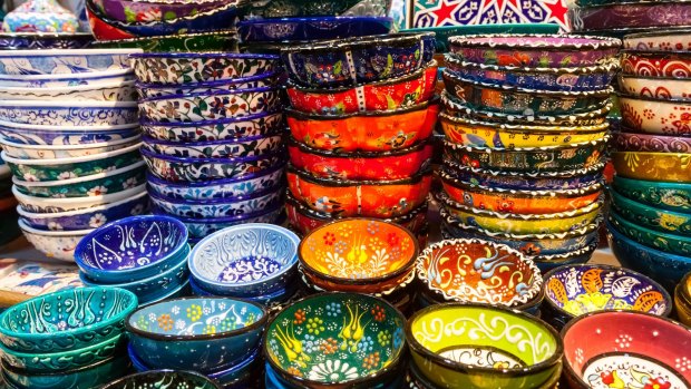 Classical Turkish ceramics in Istanbul's Grand Bazaar.