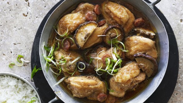 Family comfort food: Adam Liaw's steamed chicken with shiitake mushrooms and Chinese sausage (