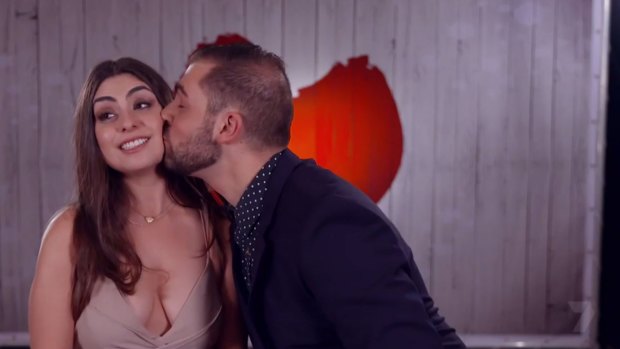 Going in for the kiss: Danielle and Shadi on First Dates.