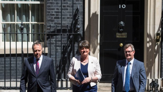 Democratic Unionist Party leaders outside 10 Downing Street on Monday.