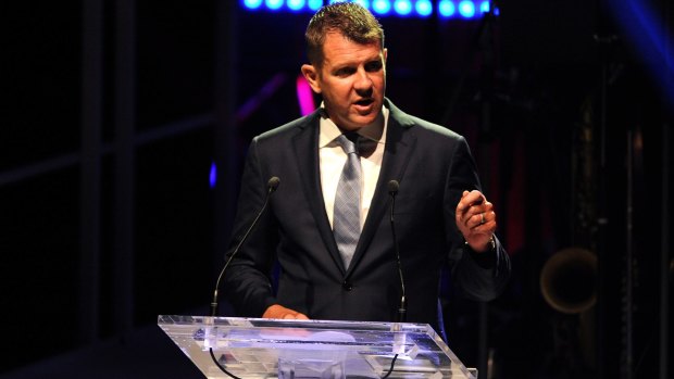 NSW Premier Mike Baird speaks at the at the 32nd Australia Day Lunch in Sydney.