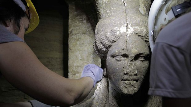 One of the statues found inside the Kasta Tumulus in ancient Amphipolis, northern Greece.