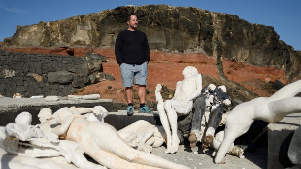 Jason deCaires Taylor with some of his statues outside his studio in Lanzarote.