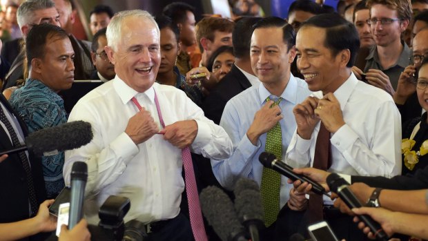 Malcolm Turnbull and Joko Widodo go for a more casual look during the Australian Prime Minister's visit to Jakarta. 