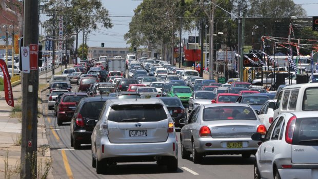 Sydney congestion: Cars on Parramatta Road near Flemington Markets. 