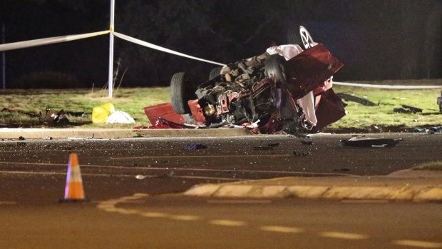 The scene of the Kambah accident on Friday, September 4. The driver of a car being pursued was killed.