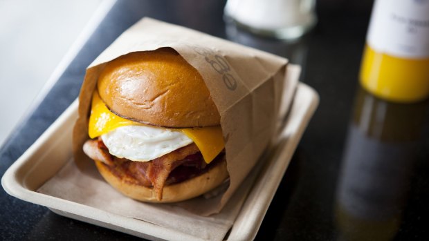 Bacon, egg and cheese sandwich from Eggslut.