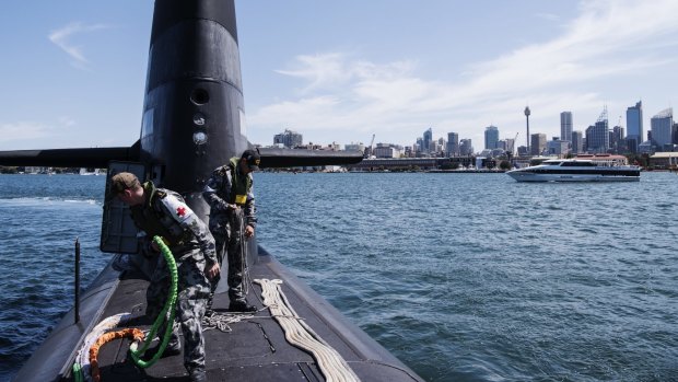 HMAS Rankin, a Royal Australian Navy Collins Class submarine, in Sydney Harbour last month.