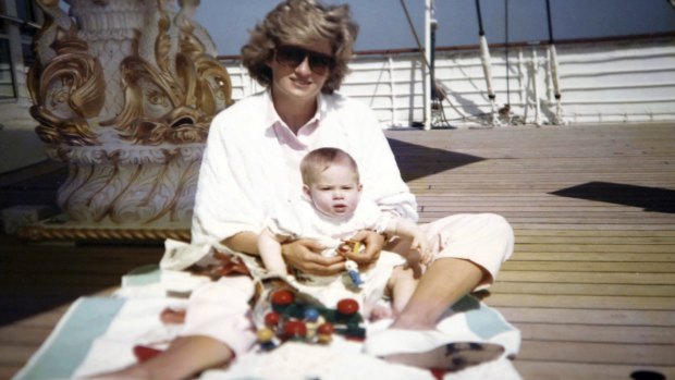A photo taken by Prince William shows Diana sitting and playing with Prince Harry aboard the Royal Yacht Britannia.