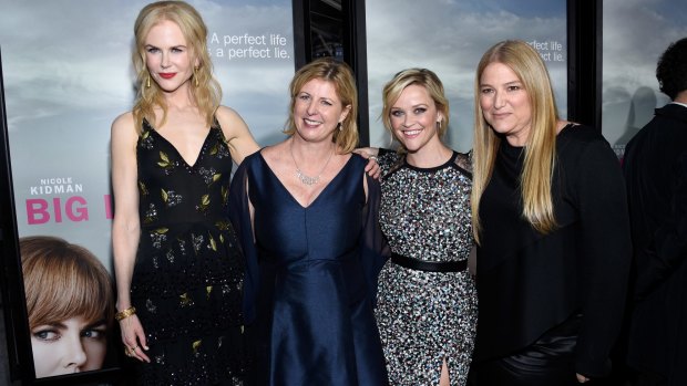 Author Liane Moriarty, second from left, with Nicole Kidman, Reese Witherspoon and producer Bruno Papandrea.