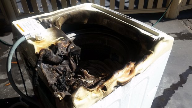 A Samsung washing machine that caught fire after it was repaired at an Avoca Beach home in July.