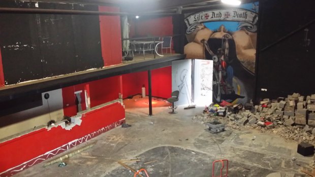 After: What is left of the Life and Death bikie gang's clubhouse following a raid by police.
