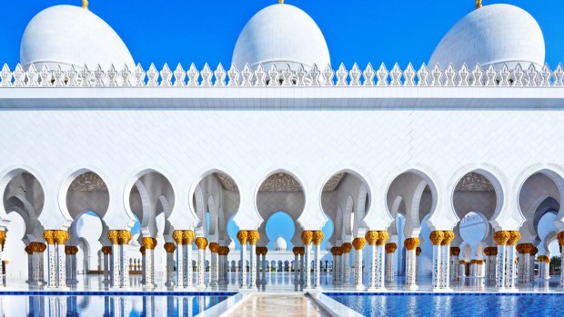 The famous Grand Mosque or Sheikh Zayed Mosque is a highlight of Abu Dhabi, UAE.