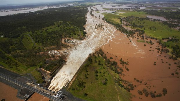 Wivenhoe Dam releasing water during 2011. 