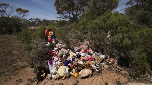 A roadside memorial at the location where Khandalyce's remains were found.