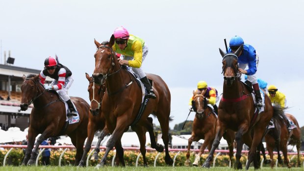 Blake Shinn guides Thunder Lady to victory in the  Wakeful Stakes at Flemington on Saturday.