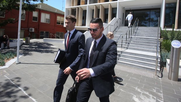 Salim Mehajer  leaves Wollongong Court with his lawyer.