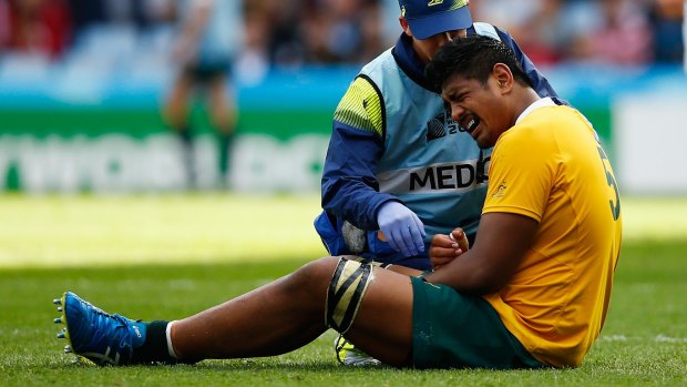 Out for six months: Will Skelton feels the pain against Uruguay.