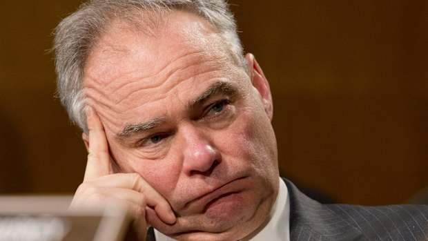 Senator Tim Kaine listens on Capitol Hill in Washington on  during the confirmation hearing for Secretary of State-designate Rex Tillerson.