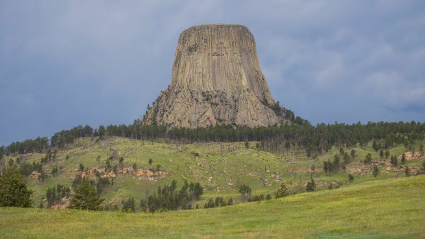 Clouds loom over Wyoming's best known national monument Devils Tower.
