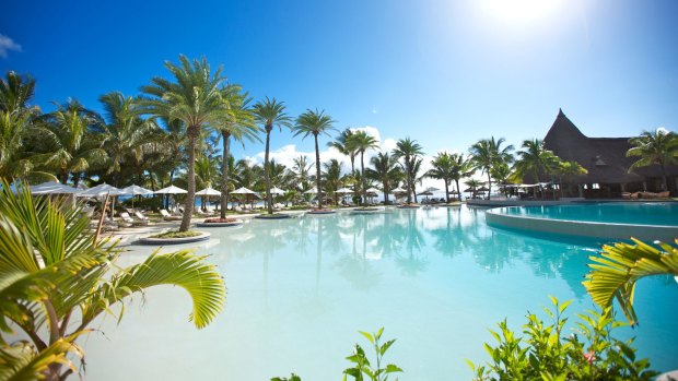 The pool area at Lux Belle Mare resort, Mauritius.