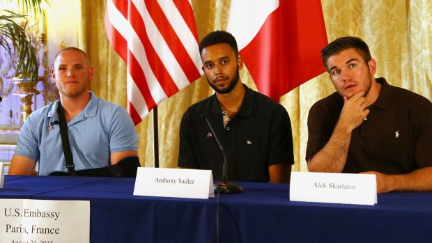 Spencer Stone, Anthony Sadler and Alek Skarlatos recount their ordeal at the American Ambassador's residence in Paris on Sunday. 