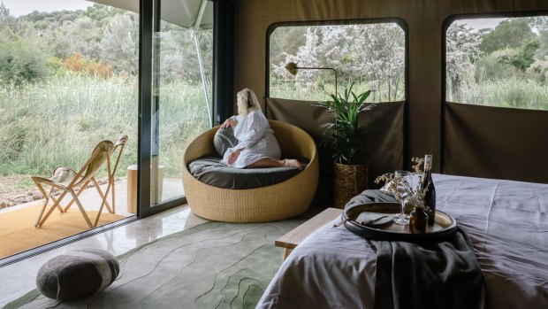 One of the new glamping tents at Peninsula Hot Springs on Victoria's Mornington Peninsula. 
