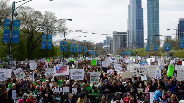 Demonstrators attend the March for Science in Chicago.
