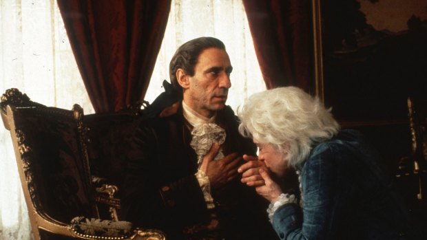 F. Murray Abraham as "old" Antonio Salieri and Tom Hulce as Wolfgang Amadeus Mozart in Amadeus.