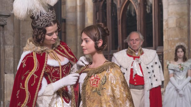 Margaret Clunie as Duchess Harriet   and  Jenna Coleman as Victoria in <i>Victoria</i>.