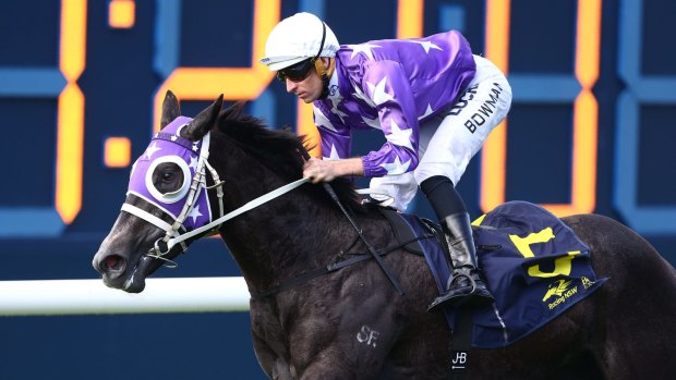 Impressive: Hugh Bowman rides Foxplay to win at Rosehill last month.