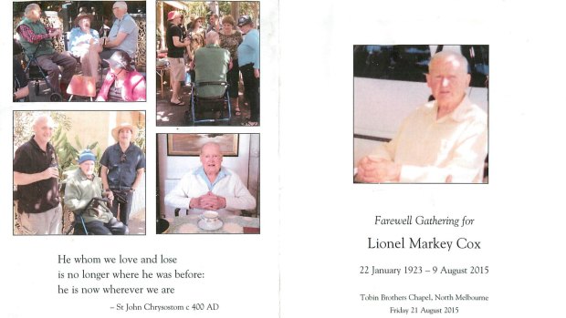 Lionel Cox's memorial booklet.