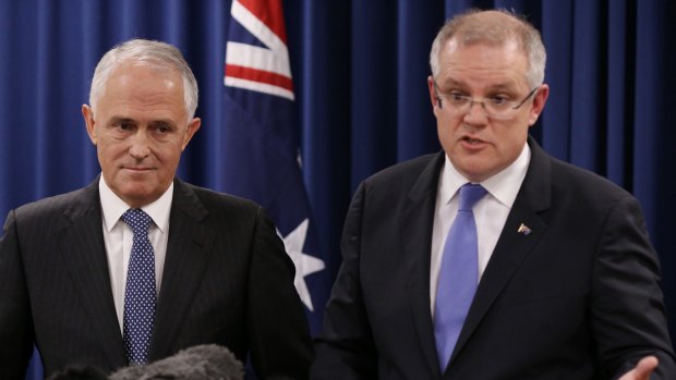 Treasurer Scott Morrison with Mr Turnbull in Brisbane on Wednesday.
