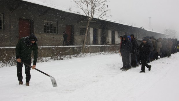 Outside the camp in Serbia.