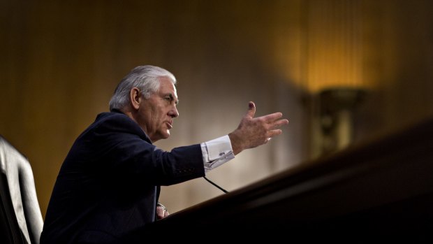 FILE: Rex Tillerson, former chief executive officer of Exxon Mobil Corp. and U.S. secretary of state nominee for president-elect Donald Trump, speaks during a Senate Foreign Relations Committee confirmation hearing in Washington, D.C., U.S., on Wednesday, Jan. 11, 2017. The White House is discussing whether to replace Secretary of State?Rex Tillerson?with CIA Director?Mike Pompeo, two White House officials said. Our editors select the best archive images of Pompeo and Tillerson. Photographer: Andrew Harrer/Bloomberg
