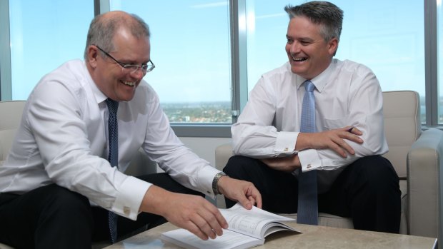 Treasurer Scott Morrison and Finance Minister Mathias Cormann in Perth to deliver the mid-year economic and fiscal outlook.