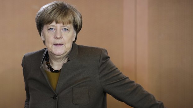 German Chancellor Angela Merkel arrives for the weekly cabinet meeting at the chancellery in Berlin on Wednesday. 