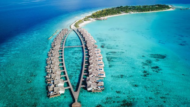 The over-water bungalows at Fairmont Maldives. 