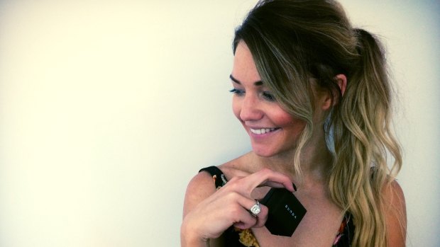 Sold! Sam Frost with her engagement ring.