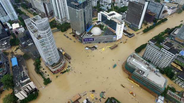 Flooded intersections following the landfall of typhoon Megi in Fuzhou in south-eastern China's Fujian Province.